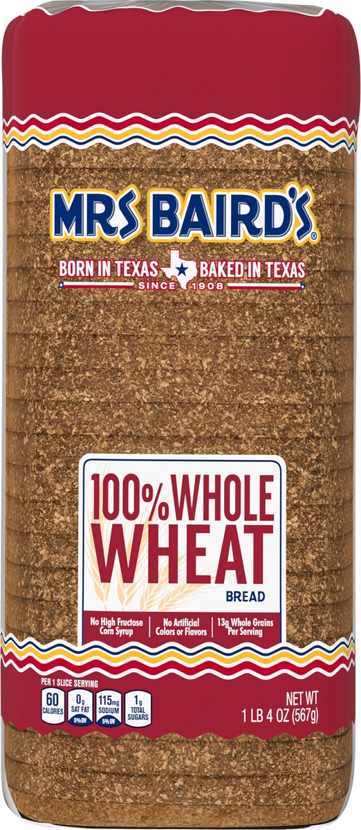 slide 8 of 13, Mrs. Baird's 100% Whole Wheat Bread, 20 oz, Wheat Bread, Bag, 20 oz