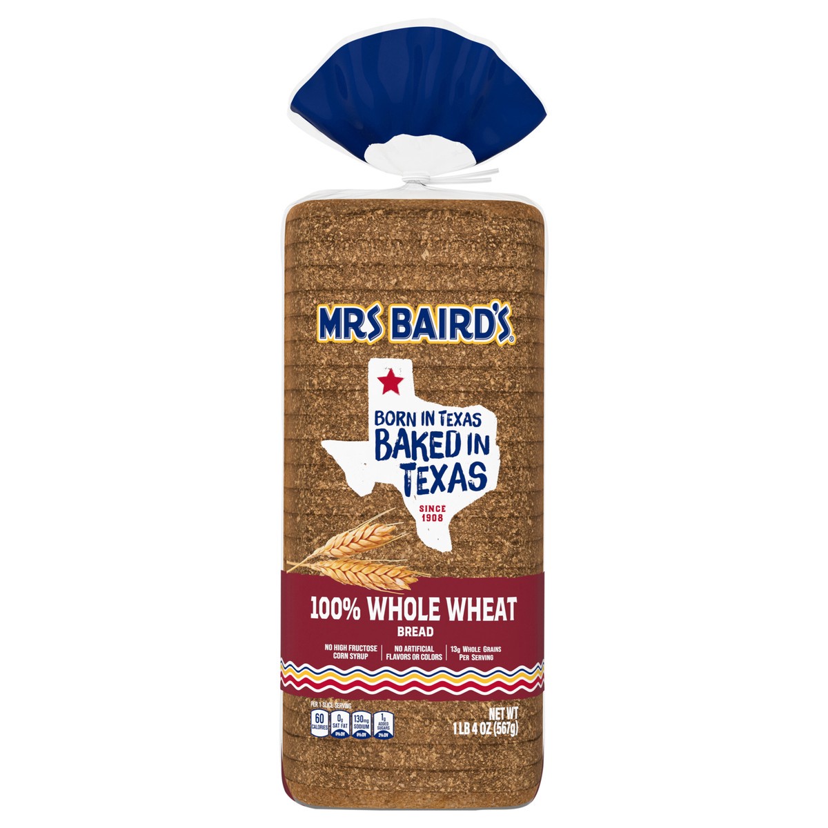 slide 1 of 13, Mrs. Baird's 100% Whole Wheat Bread, 20 oz, 567 g