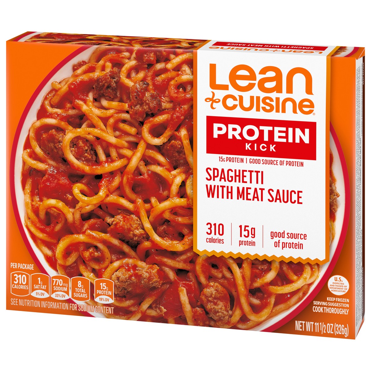 slide 2 of 9, Lean Cuisine Frozen Meal Spaghetti With Meat Sauce, Protein Kick Microwave Meal, Microwave Spaghetti Dinner, Frozen Dinner for One, 11.5 oz