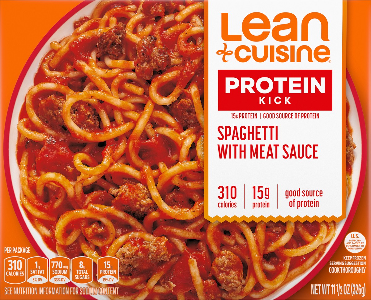 slide 9 of 9, Lean Cuisine Frozen Meal Spaghetti With Meat Sauce, Protein Kick Microwave Meal, Microwave Spaghetti Dinner, Frozen Dinner for One, 11.5 oz