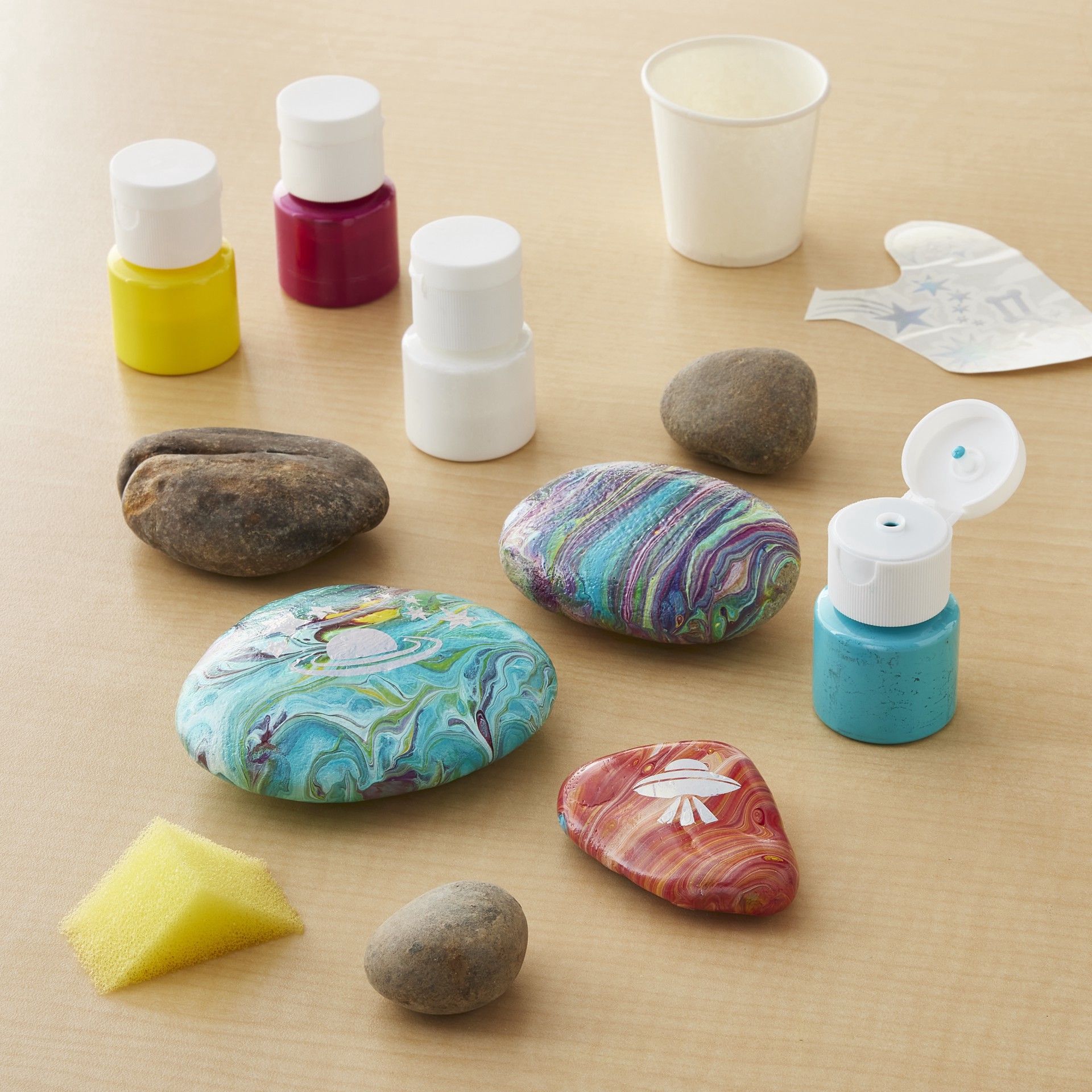 slide 8 of 8, Faber-Castell Hide & Seek Paint Pour Rocks Kit, makes 10 rocks