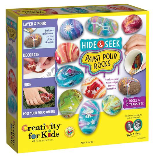 slide 1 of 8, Faber-Castell Hide & Seek Paint Pour Rocks Kit, makes 10 rocks