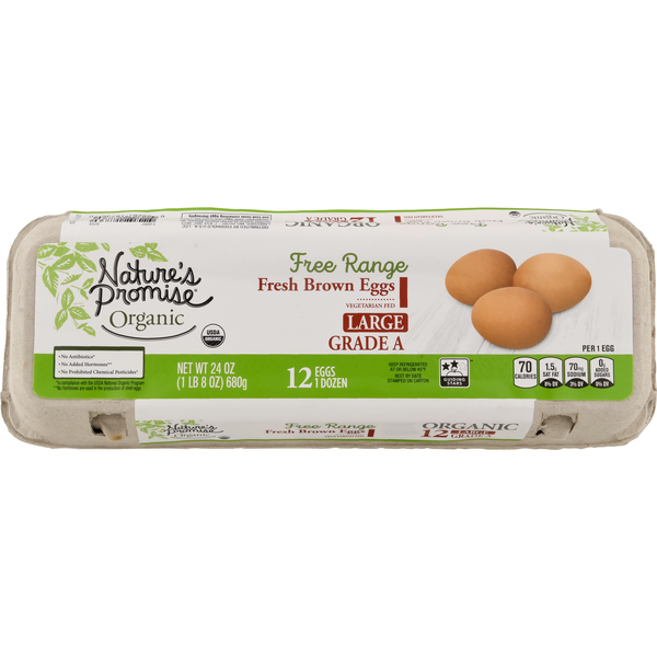 slide 1 of 1, Nature's Promise Organic Free Range Vegetarian Fed Large Brown Eggs, 1 doz