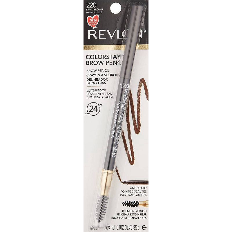 slide 7 of 7, Revlon ColorStay Waterproof Brow Pencil with Brush and Angled Tip - 220 Dark Brown - 0.012oz, 0.012 oz