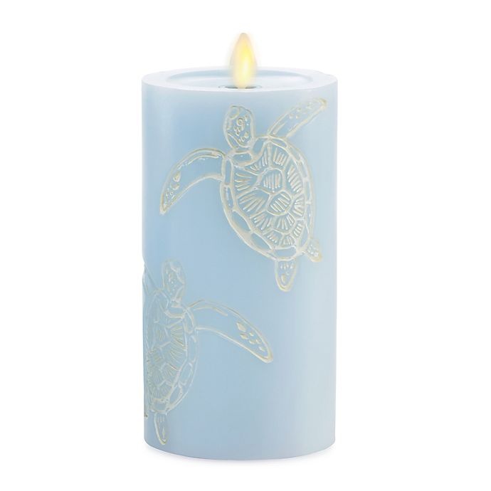 slide 1 of 1, Luminara Moving Flame Blue Turtle Real-Flame Effect Pillar Candle, 6.5 in