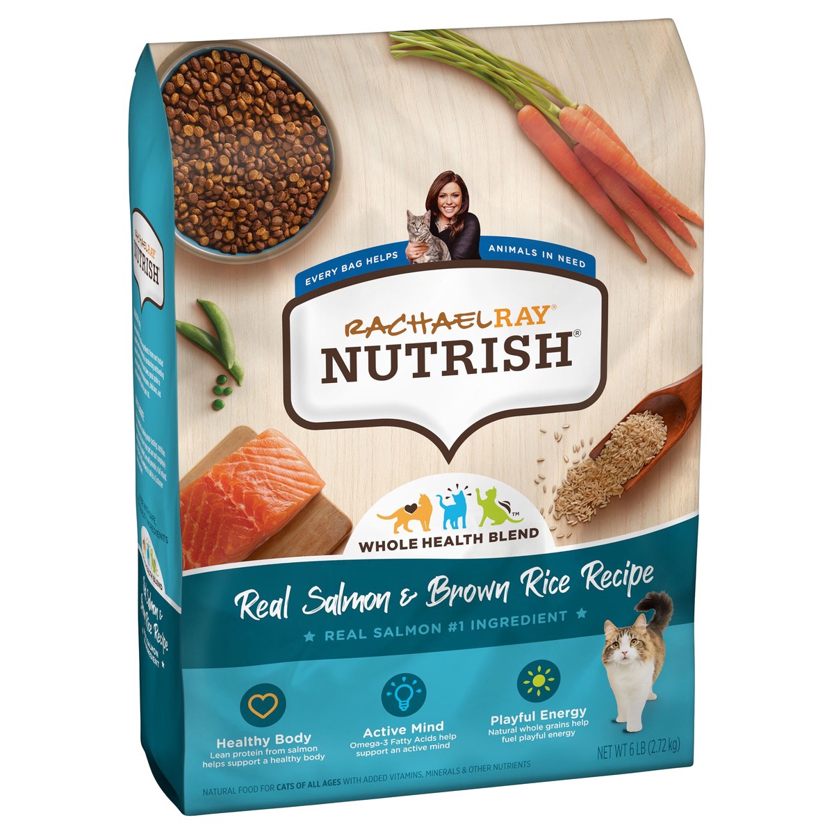 slide 3 of 8, Rachael Ray Nutrish Dry Cat Food, Real Salmon & Brown Rice Recipe, 6 lb. Bag, 6 lb