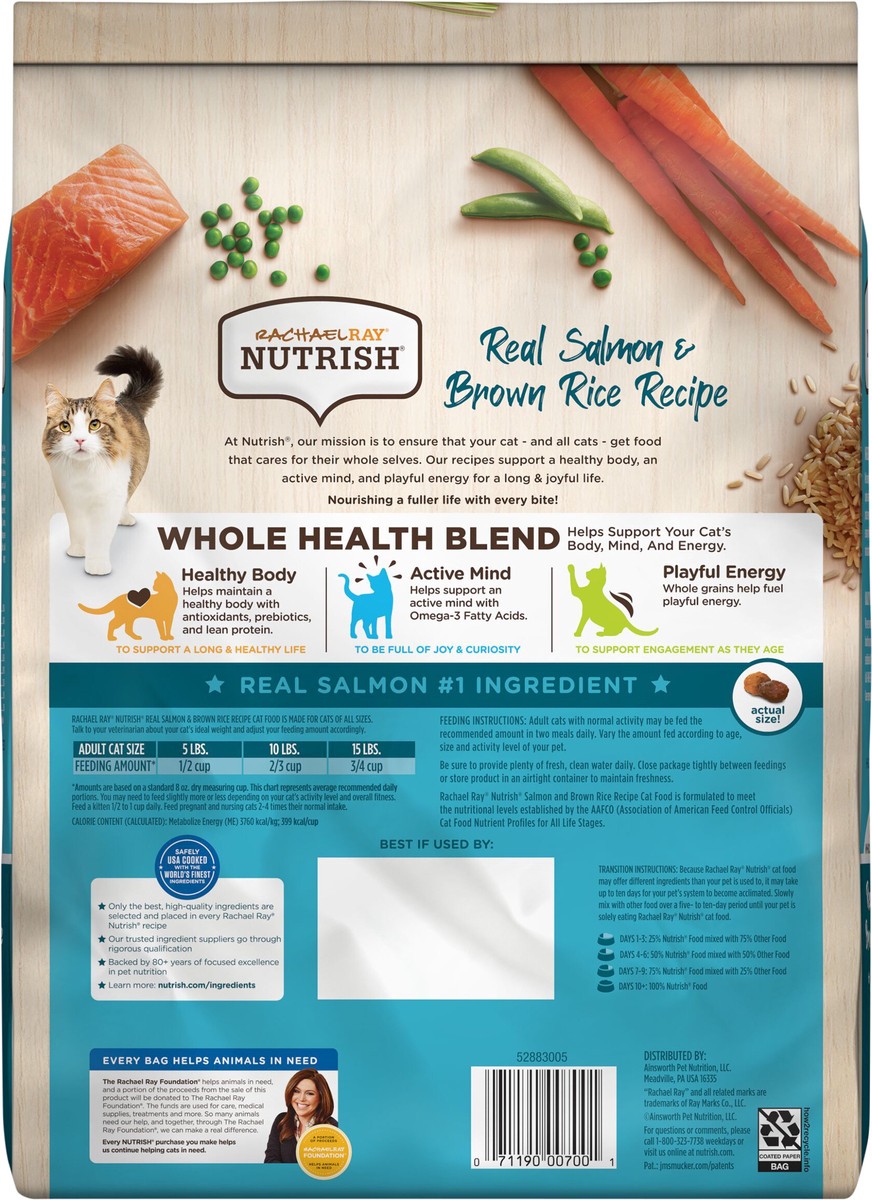 slide 5 of 8, Rachael Ray Nutrish Real Salmon & Brown Rice Recipe Adult Premium Dry Cat Food - 6lbs, 6 lb