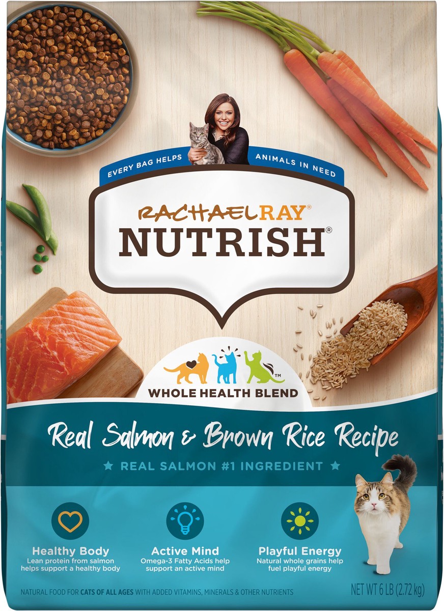 slide 4 of 8, Rachael Ray Nutrish Real Salmon & Brown Rice Recipe Adult Premium Dry Cat Food - 6lbs, 6 lb