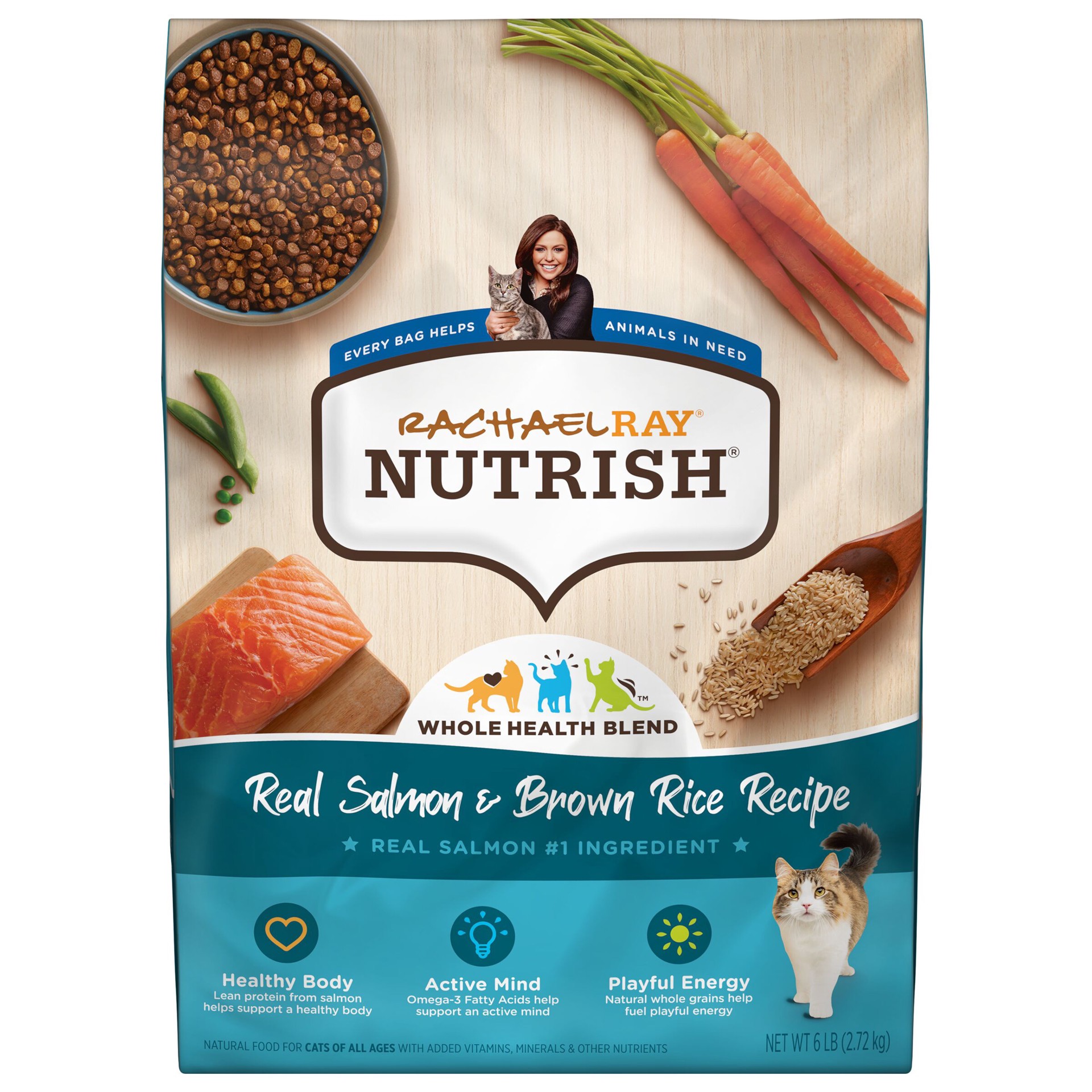 slide 1 of 8, Rachael Ray Nutrish Real Salmon & Brown Rice Recipe Dry Cat Food, 6 lb. Bag, 6 lb