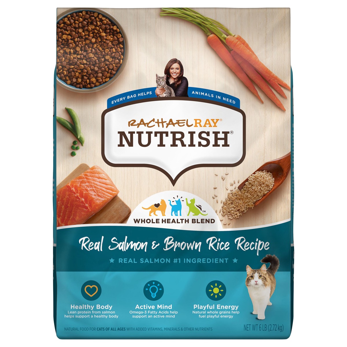 slide 1 of 8, Rachael Ray Nutrish Dry Cat Food, Real Salmon & Brown Rice Recipe, 6 lb. Bag, 6 lb