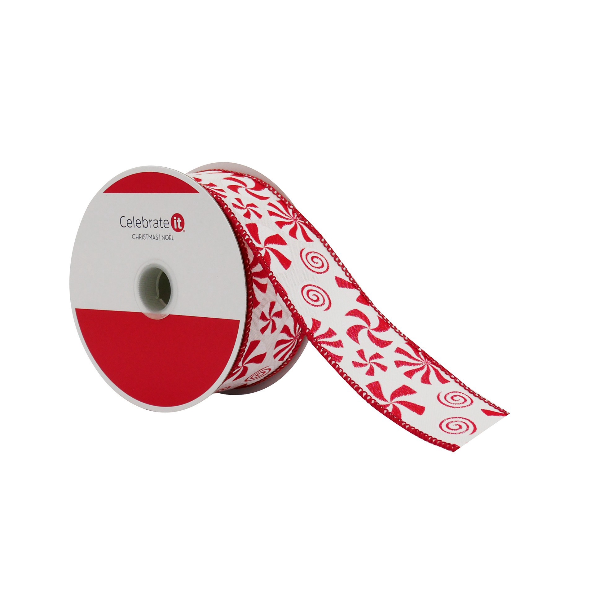 slide 3 of 3, 1.5" X 30ft. Peppermint Swirl Wired Ribbon By Celebrate It, 1.5 in x 30 ft