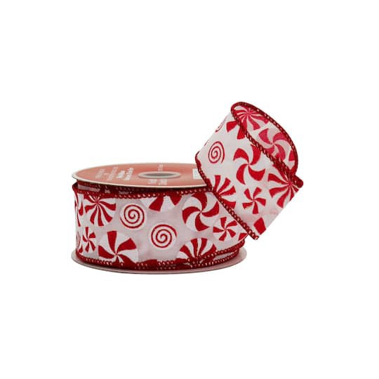 slide 1 of 3, 1.5" X 30ft. Peppermint Swirl Wired Ribbon By Celebrate It, 1.5 in x 30 ft