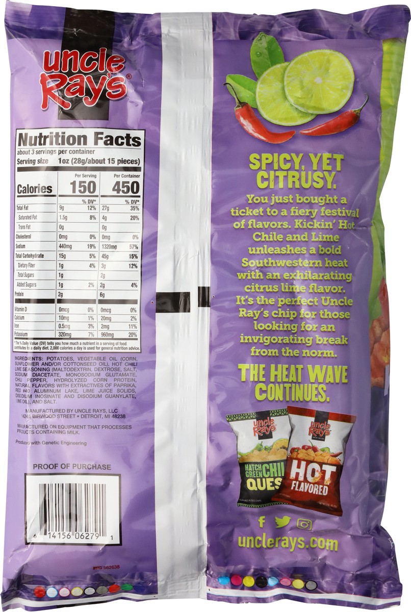slide 4 of 14, Uncle Ray's Kickin' Hot Chili and Lime Potato Chips 3 oz, 3 oz