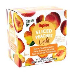 Hy-Vee Sliced Peaches, Light, 4 Count, 15 Oz Cans