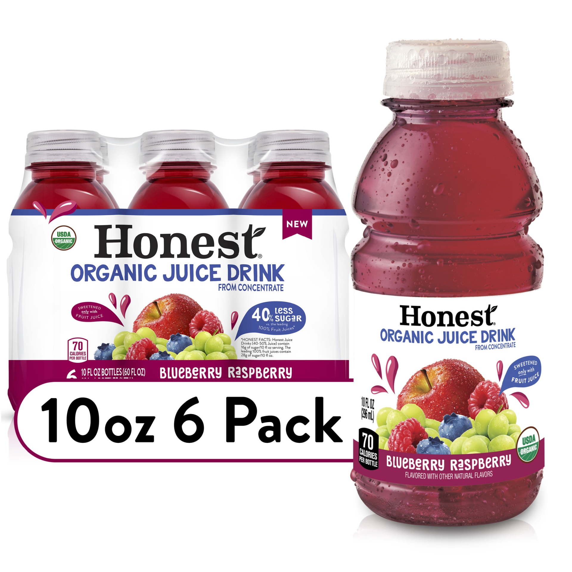 slide 1 of 8, Honest Tea Honest Kids Honest Organic Blueberry Raspberry Juice / Bottles, 6 ct; 10 fl oz