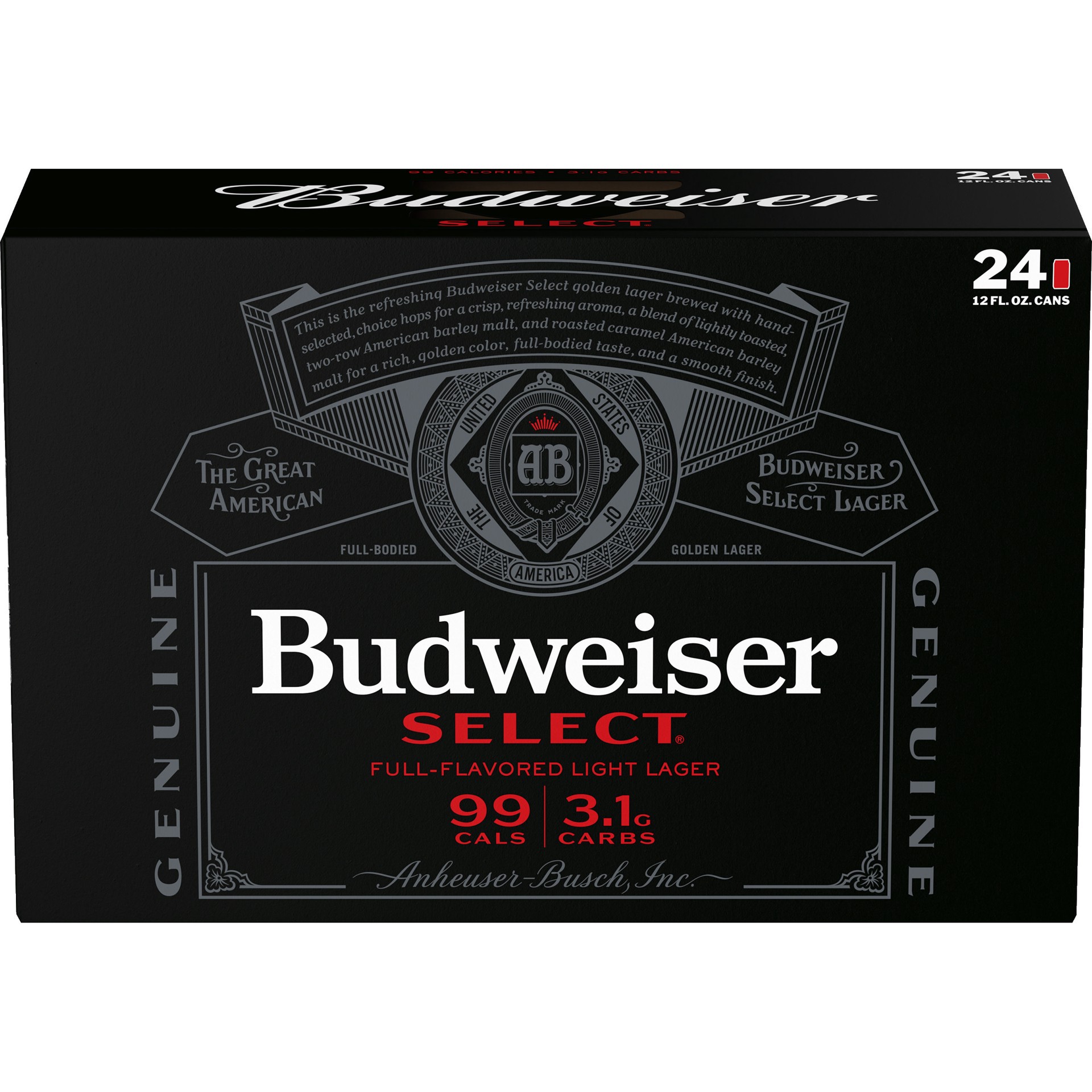 slide 1 of 3, Budweiser Select Light Beer, 24 Pack 12 fl. oz. Cans, 4.3% ABV, 288 fl oz