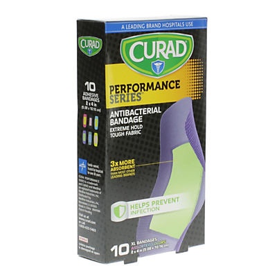 slide 1 of 1, Curad Performance Series Antibacterial XL Bandages, 10 ct