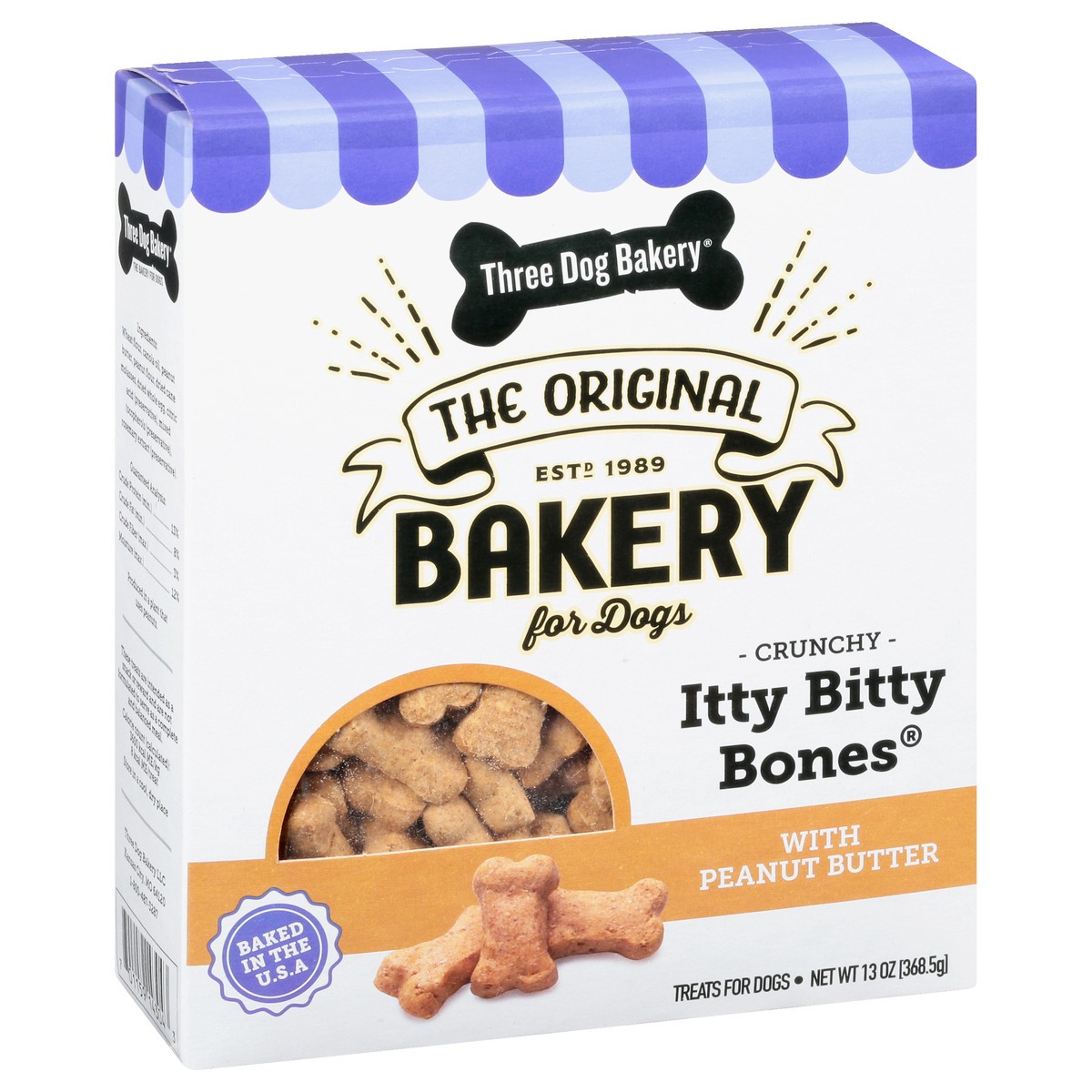 slide 6 of 9, Three Dog Bakery Itty Bitty Bones Crunchy Peanut Butter Treats for Dogs 13 oz, 13 oz