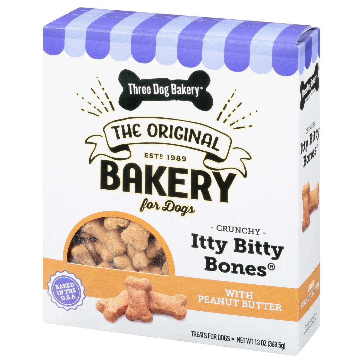 slide 3 of 9, Three Dog Bakery Itty Bitty Bones Crunchy Peanut Butter Treats for Dogs 13 oz, 13 oz