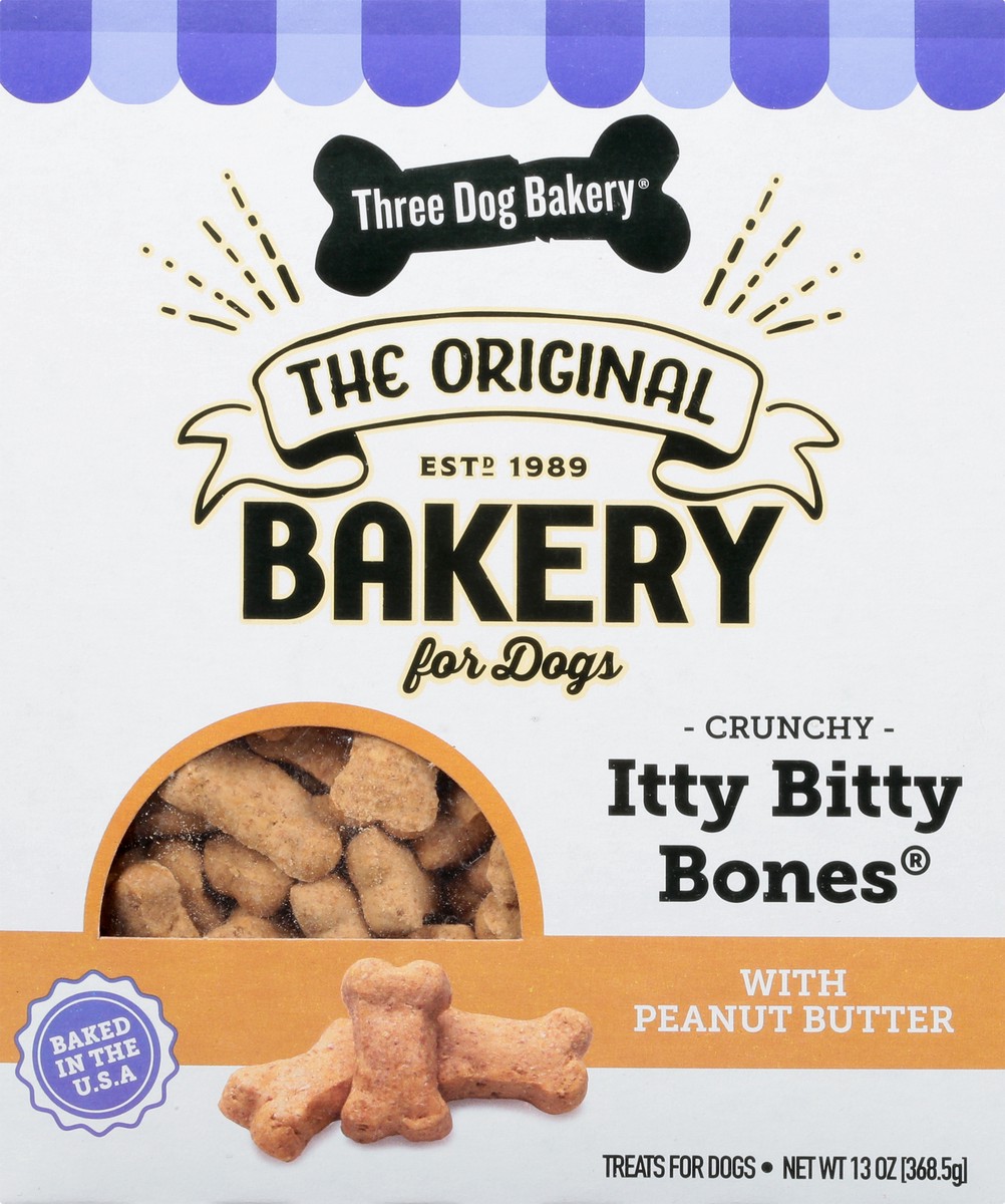 slide 4 of 9, Three Dog Bakery Itty Bitty Bones Crunchy Peanut Butter Treats for Dogs 13 oz, 13 oz