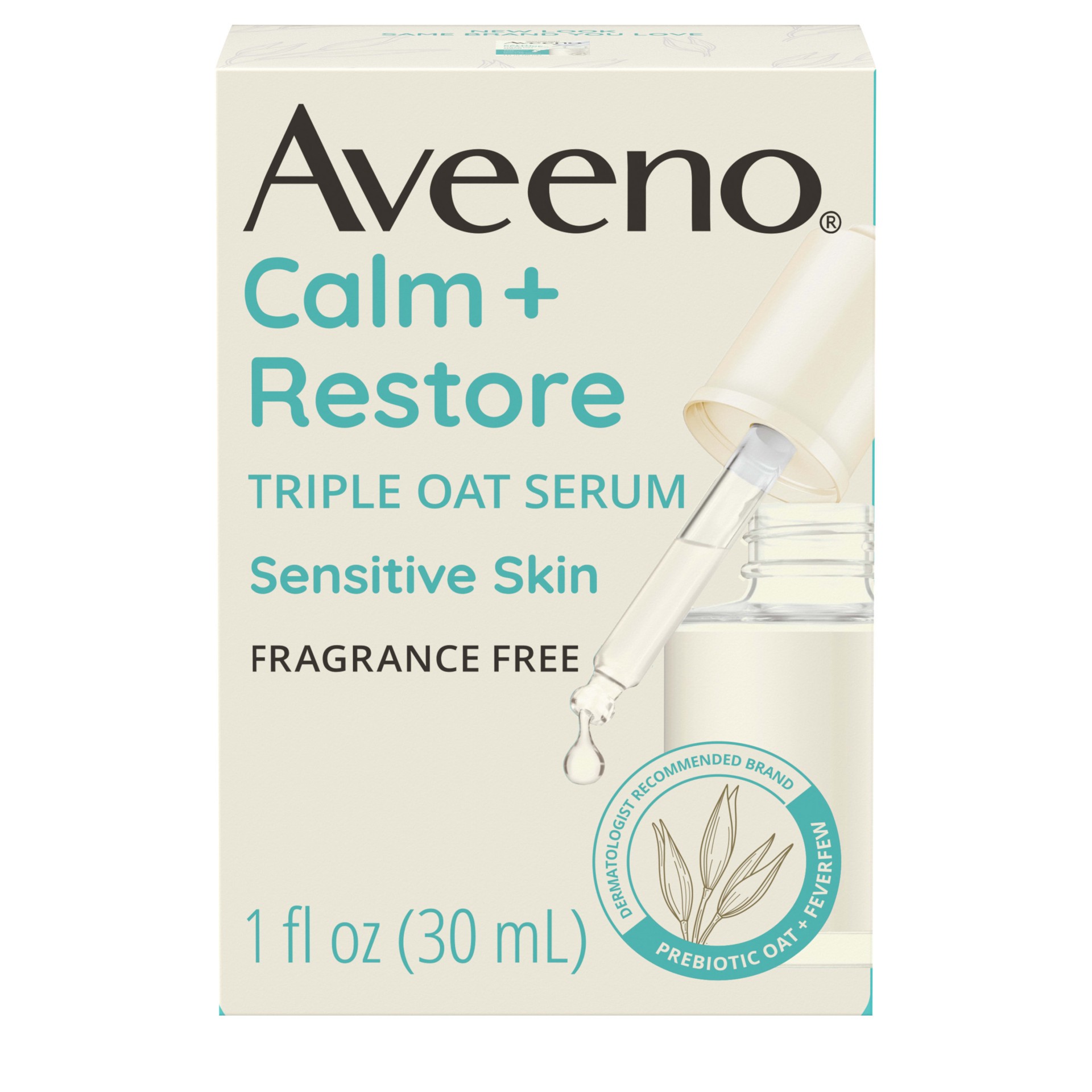 slide 1 of 9, Aveeno Calm + Restore Triple Oat Hydrating Face Serum for Sensitive Skin, Gentle, Lightweight Facial Serum Instantly Smooths Skin, Fast-Absorbing, Hypoallergenic & Fragrance-Free, 1 fl. oz, 1 fl oz