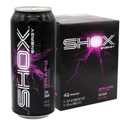 Hy-Vee Shox Energy, Zero Sugar Grape 4pk