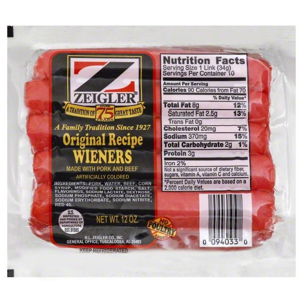 slide 1 of 1, Zeigler's Original Recipe Wieners, 12 oz