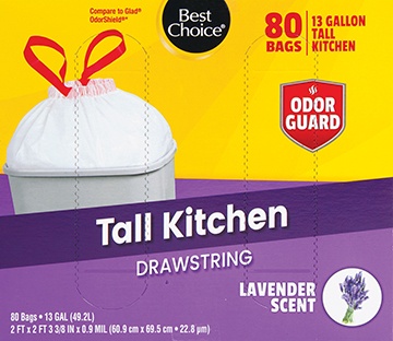 slide 1 of 1, Best Choice Lavender Drawstring Tall Kitchen Bags, 80 ct