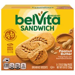 belVita Breakfast Sandwich Peanut Butter Breakfast Biscuits, 5 Packs (2 Sandwiches Per Pack) - 8.8 oz