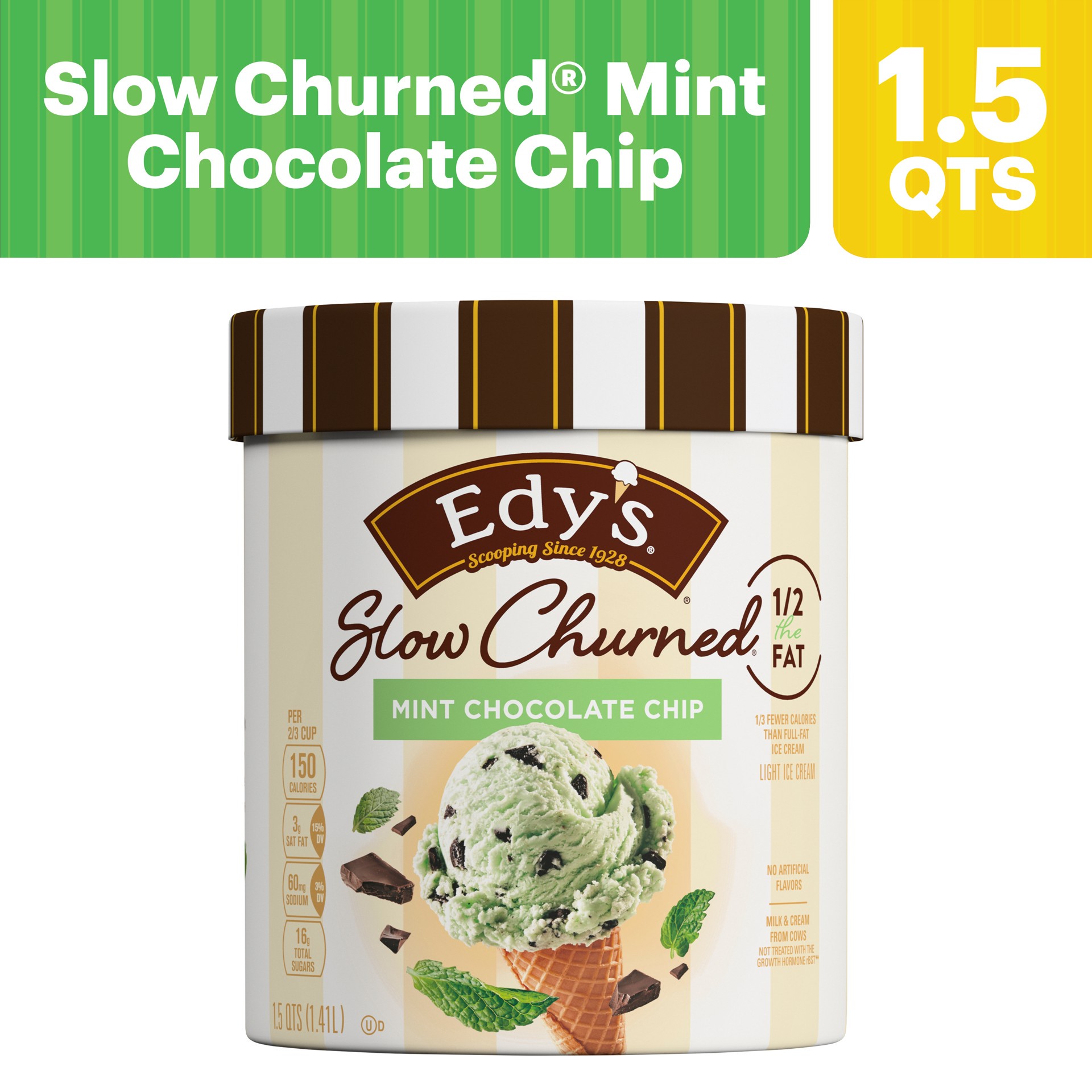 slide 3 of 5, Edy's Slow Churned Light Mint Chocolate Chip Ice Cream 1.5 qt, 1.5 qt