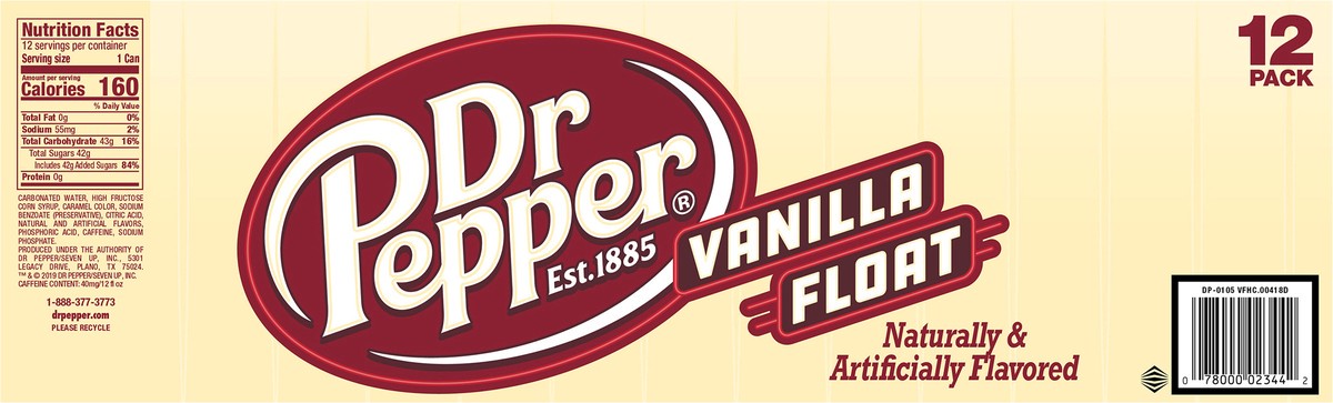 slide 6 of 9, Dr Pepper Vanilla Float Soda- 12 ct, 12 ct