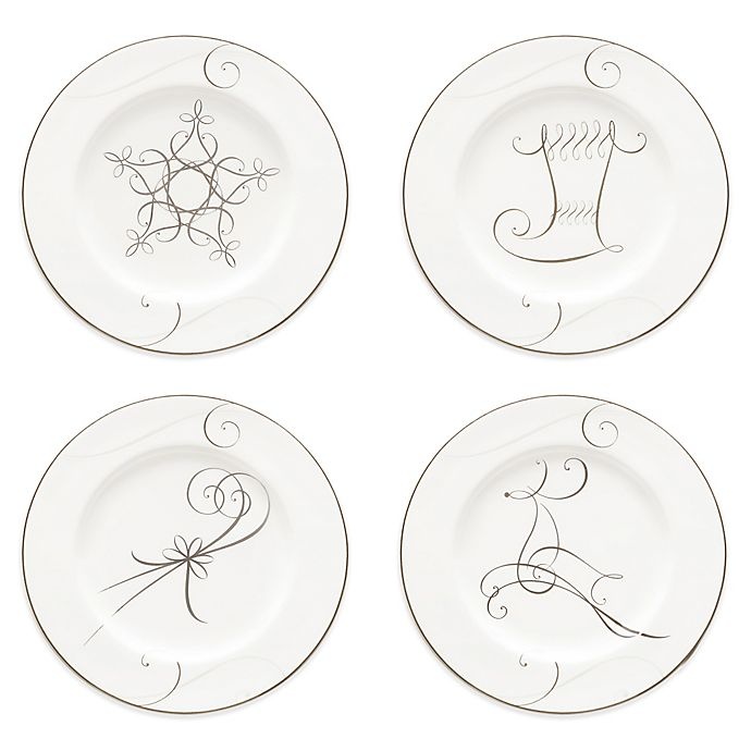 slide 1 of 1, Noritake Platinum Wave Star/Reindeer/Candy Cane/Stocking Holiday Appetizer Plates, 4 ct