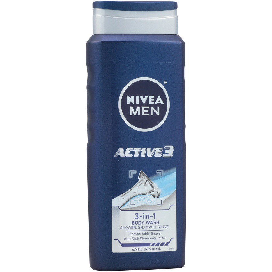 slide 2 of 7, Nivea for Men Active 3 Body Wash, 16.9 oz