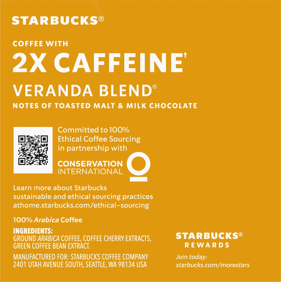 slide 7 of 9, Starbucks K-Cup Coffee Pods, Starbucks Blonde Roast Coffee With 2X Caffeine Veranda Blend For Keurig Coffee Makers, 100% Arabica, 1 Box (10 Pods), 4.3 oz