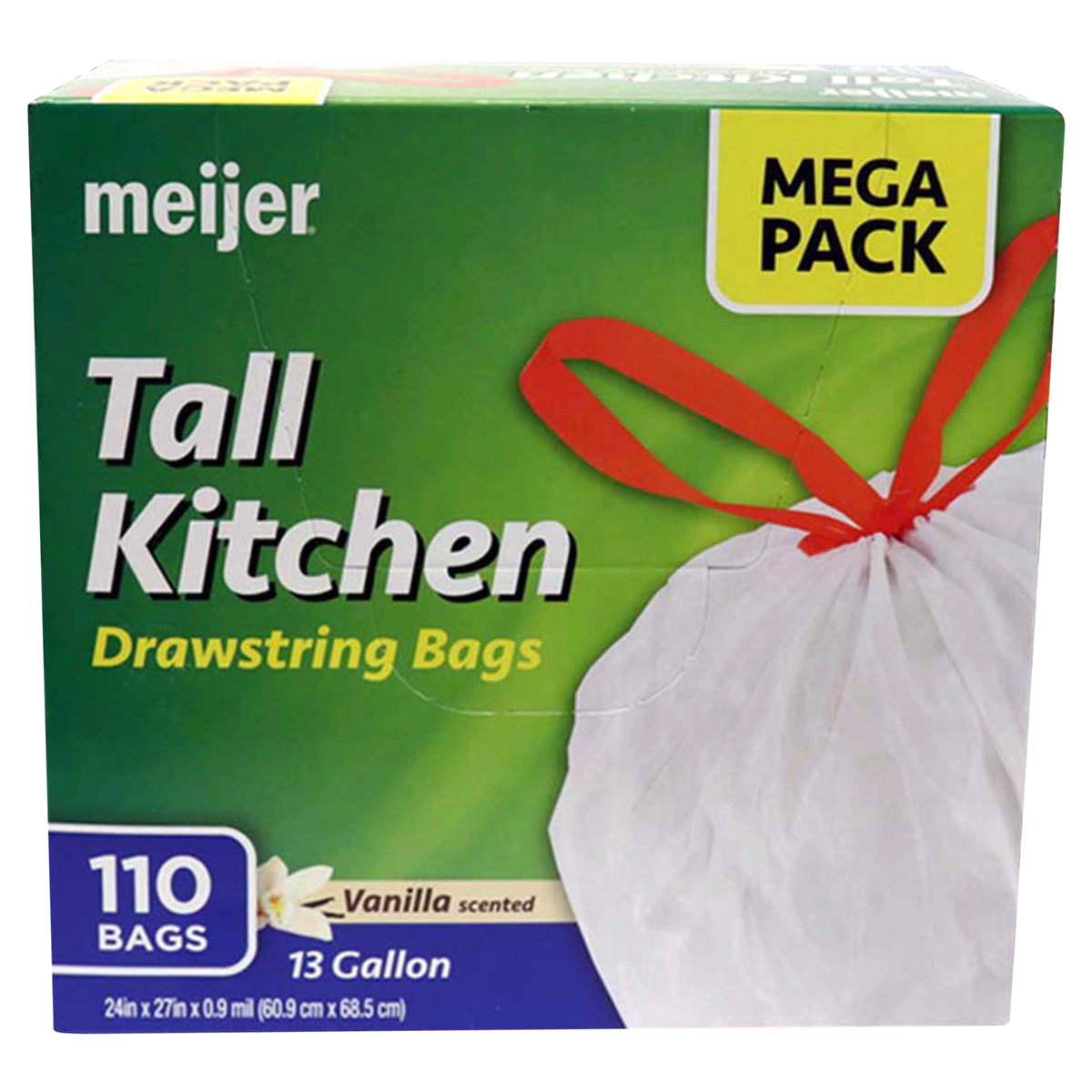 slide 1 of 1, Meijer Tall Kitchen Drawstring Bags Mega Pack Vanilla Scented, 110 ct