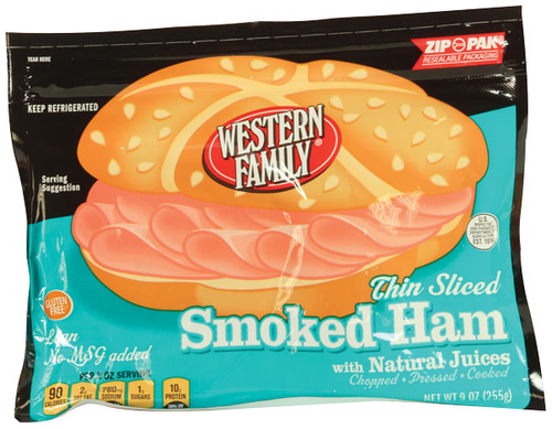 slide 1 of 1, Western Family Ham Smoked Thin Sliced, 9 oz