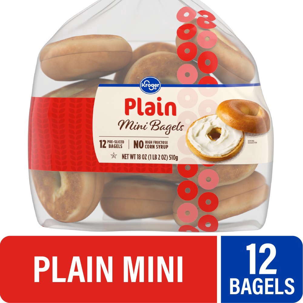 slide 1 of 4, Kroger Pre-Sliced Plain Mini Bagels, 12 ct; 18 oz
