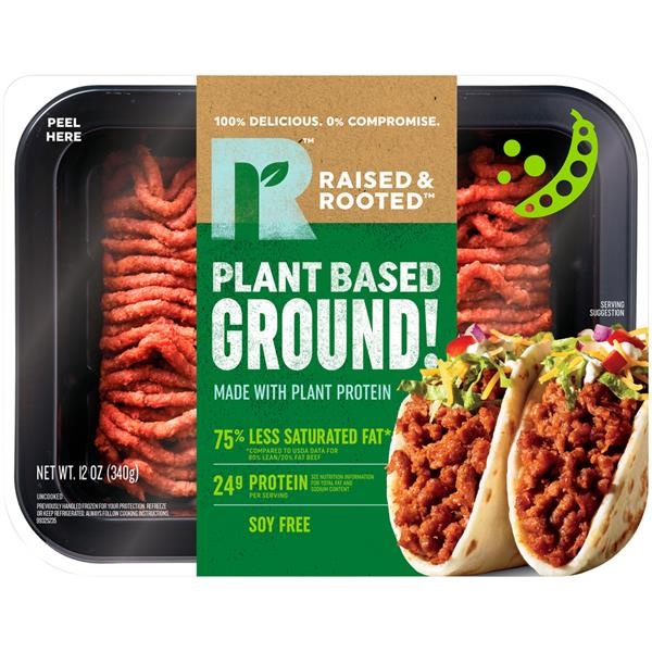 slide 1 of 1, Raised & Rooted Uncooked Plant Based Ground! Made With Plant Protein, 12 oz