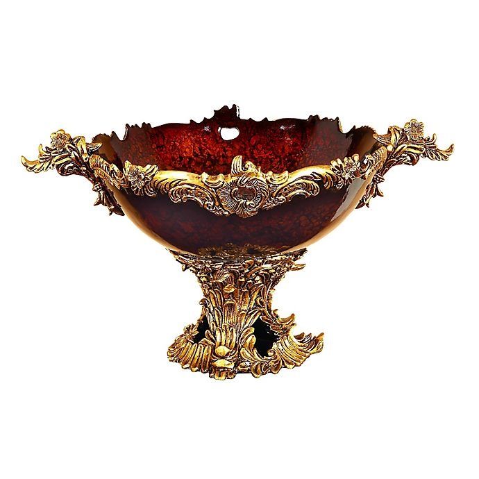 slide 1 of 7, Ridge Road Decor Acanthus Leaf Pedestal Bowl - Gold, 1 ct