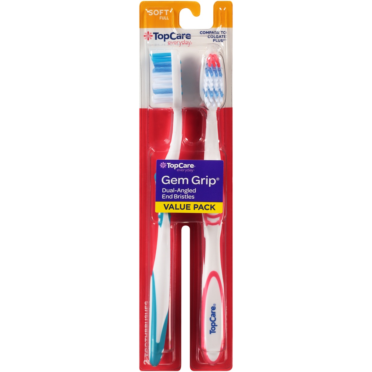 slide 1 of 1, TopCare Gem Grip Soft Toothbrushes, 2 ct