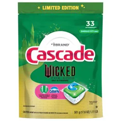Cascade Complete Dishwasher Pods, Dishwasher Detergent, Dish Detergent Soap, Emerald City, 33 ct