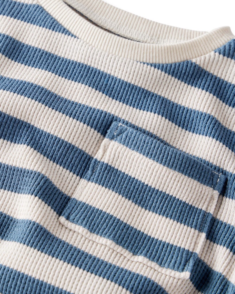 slide 3 of 4, Littleplanet Toddler Boy 2-Pack Waffle Knit Long-Sleeve Tees Made with Organic Cotton Summer Grey, Blue Stripes 5T, 1 ct