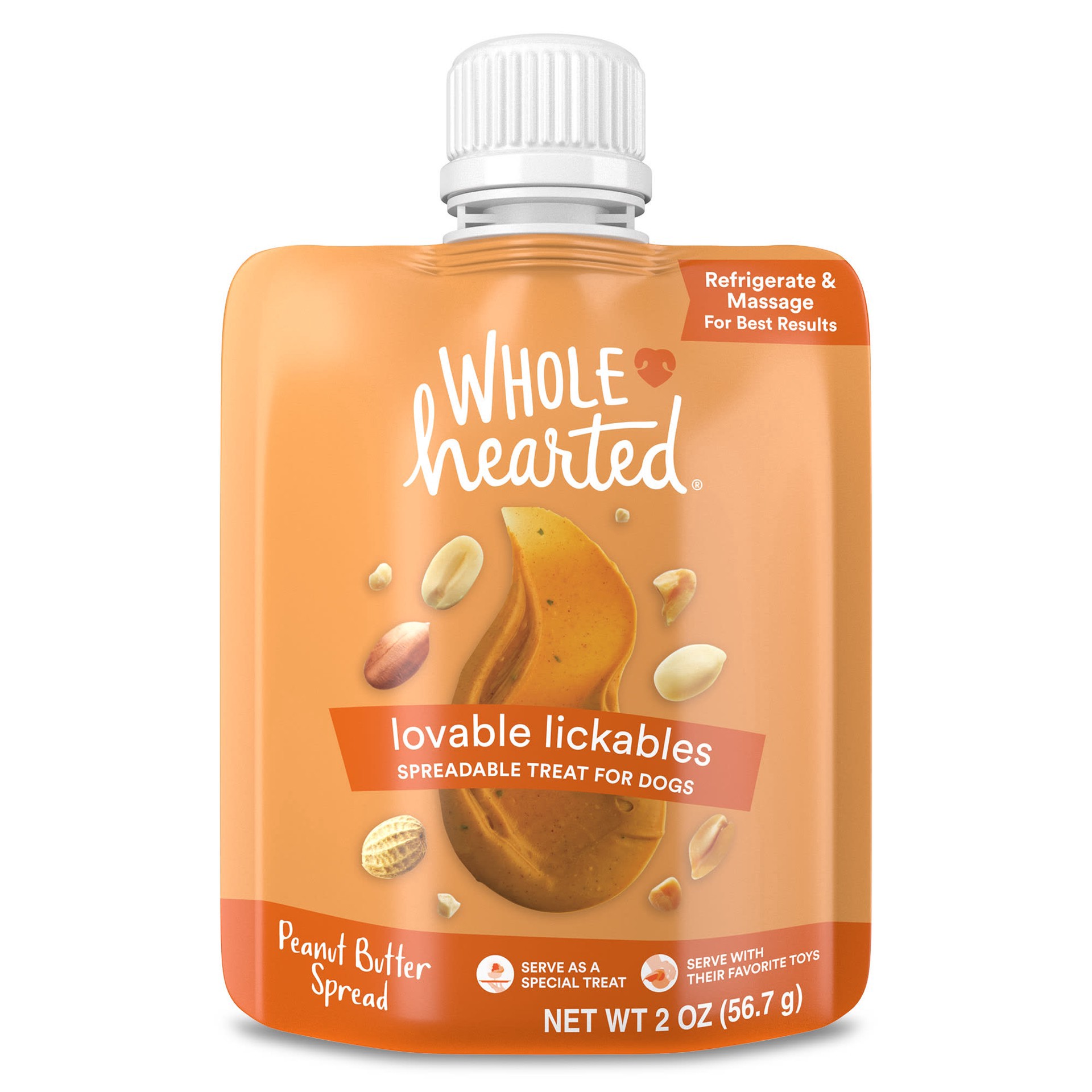 slide 1 of 1, WholeHearted Loveable Lickables Peanut Butter Dog Treats, 2 oz