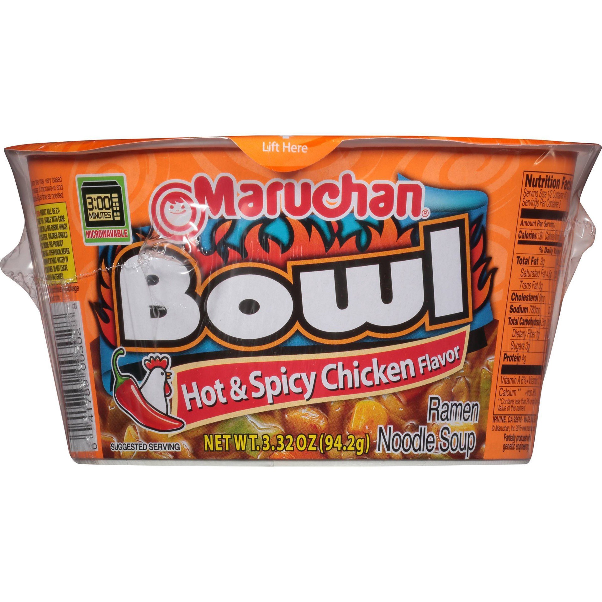 slide 1 of 7, Maruchan Hot & Spicy Chicken Flavor Ramen Bowl 3.32 oz Cup, 3.32 oz