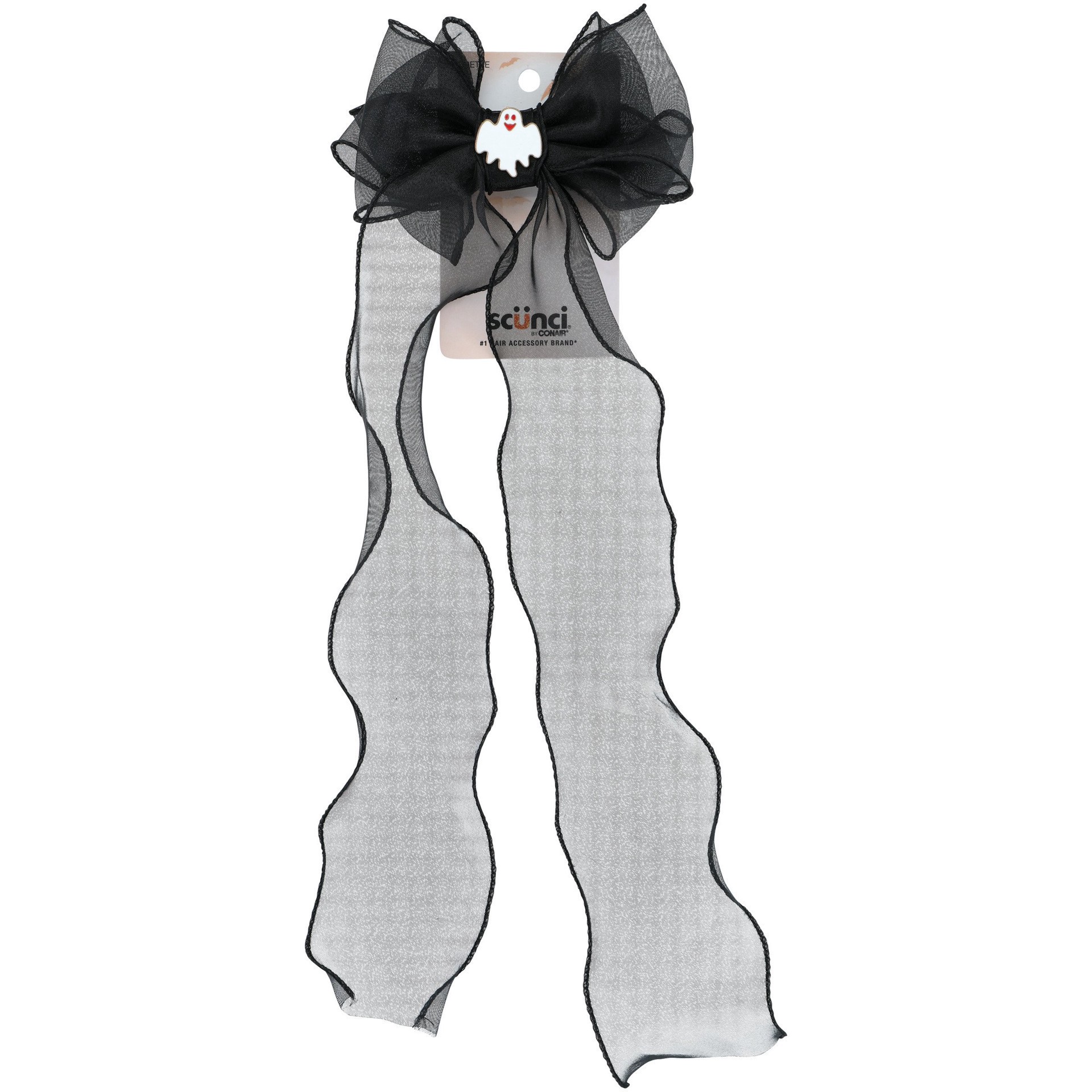 slide 1 of 1, scünci Scunci Halloween Black Bow With Ghost Barrette, 1 ct