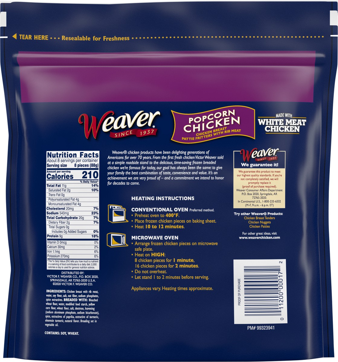 slide 5 of 6, Weaver Popcorn Chicken, 1.5 lb. (Frozen), 680.39 g