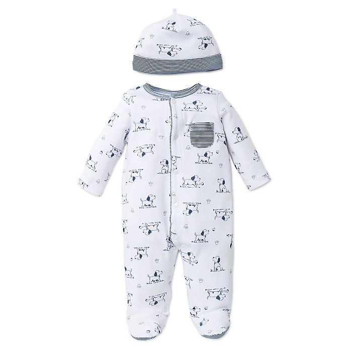 slide 1 of 1, Little Me Newborn Puppy Toile Footie and Hat Set - White/Blue, 2 ct