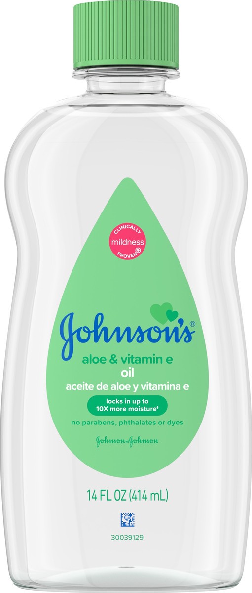 slide 3 of 5, Johnson's Oil, Mineral Oil with Aloe Vera & Vitamin E helps to Prevent Moisture Loss, Soothing, Moisturizing Baby Massage Oil, 14 fl. oz, 14 fl oz