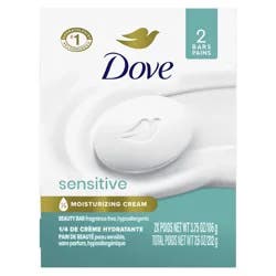 Dove Beauty Bar More Moisturizing Than Bar Soap Sensitive Skin, 3.75 oz, 2 Bars
