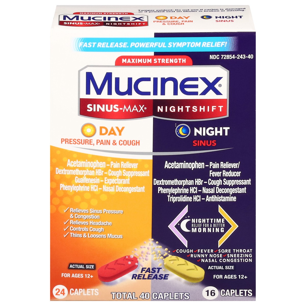 slide 1 of 9, Mucinex Maximum Strength Nightshift Sinus-Max 40 Caplets, 40 ct
